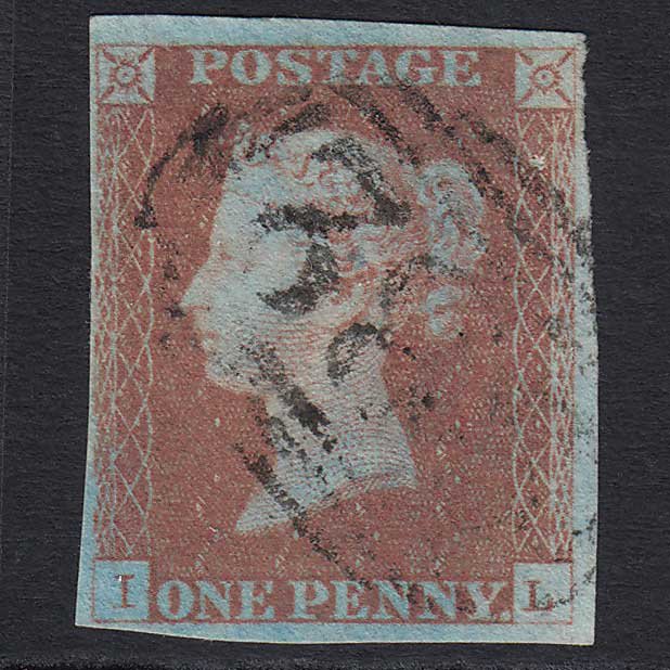 GB QV 1841 1d Red-brown V Blued (Plate 68) (SG8A) 'IL' FU 4 Margins