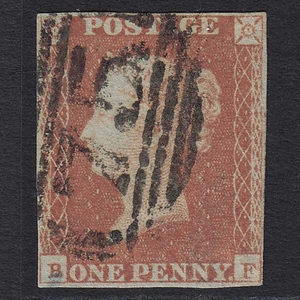 GB QV 1841 1d Red-brown (SG8) 'BF' GU Birmingham (75) 4 Margins