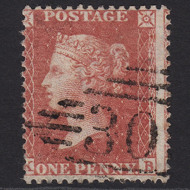 GB QV 1857 1d Dull Red Transitional (Plate 47) C9(5) KB FU in Ireland