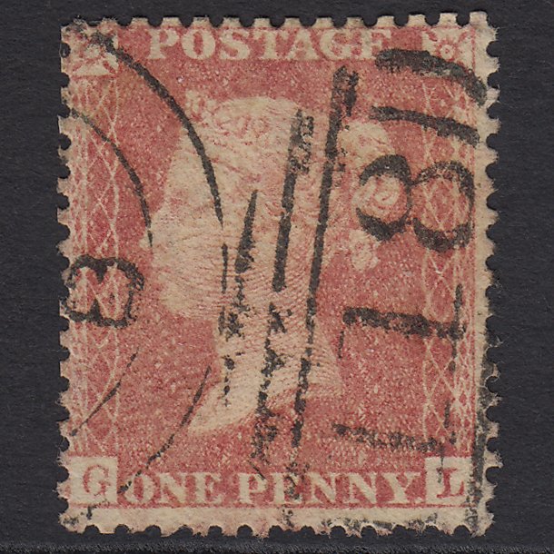 GB QV 1857 1d Pale Red Transitional (Plate 34) SGC9(3) GL GU Brentwood 118