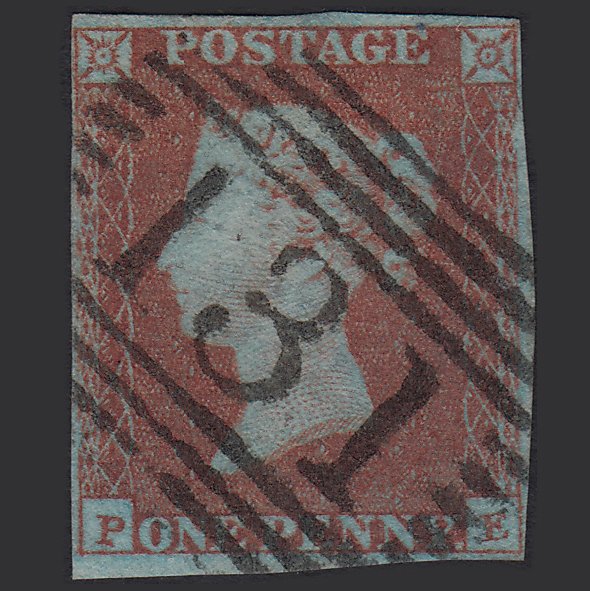 GB QV 1841 1d Very Blued (Plate 96) SG8a-B1(2) PE VFU 4M Edinburgh 131