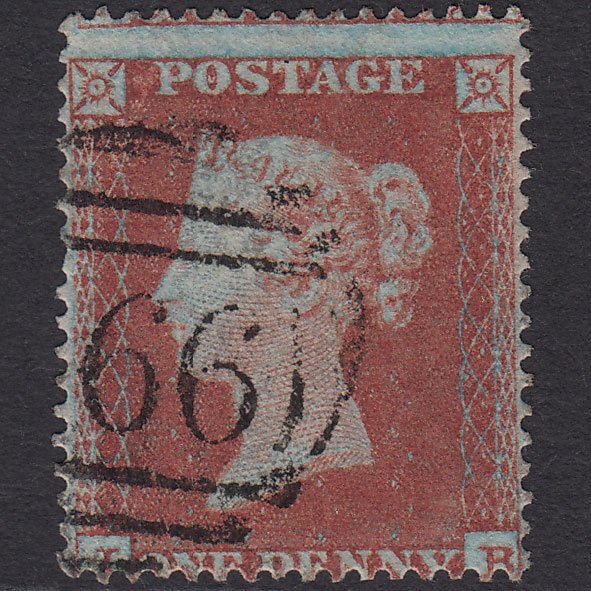 GB QV 1854 1d Red-brown (Plate 181) SG17-C1(1) Framed Reverse IB FU Misperf