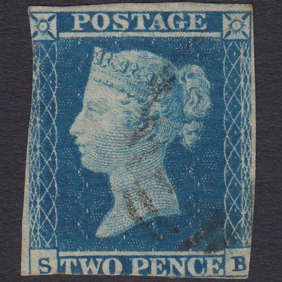 GB QV 1841 2d Blue (Plate 4) SG14-E1(2) SB GU Light Cancel