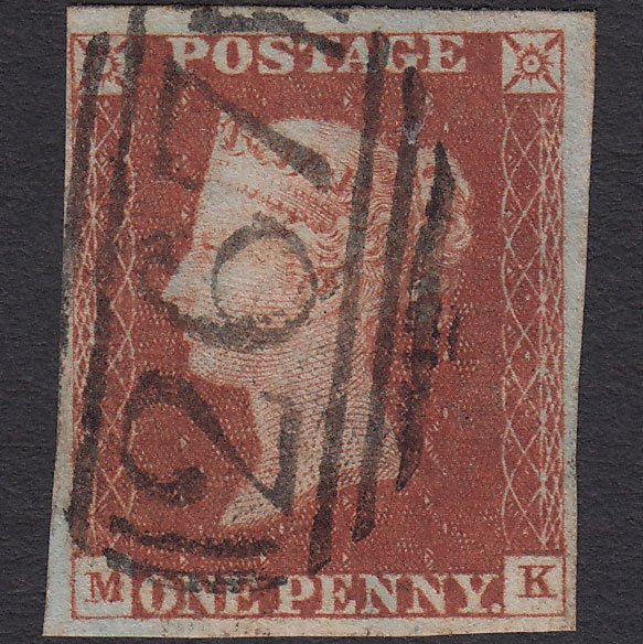 GB QV 1841 1d Red-brown (Plate 45) SG8-B1(1) MK FU 4 Margins Durham 267