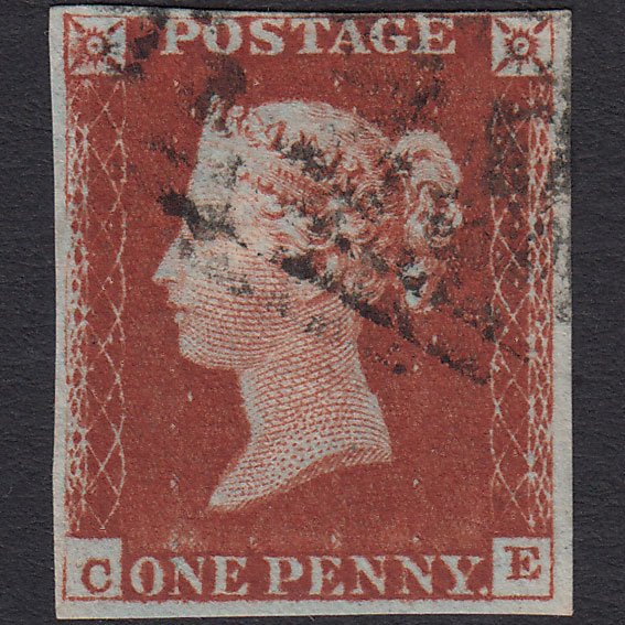 GB QV 1841 1d Deep Red-brown (Plate 53) SG10-B1(4) CE FU 4 Margins