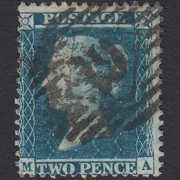 GB QV 1855 2d Greenish Blue (Plate 5) SG34-F6(2) MA GU London IS Cancel