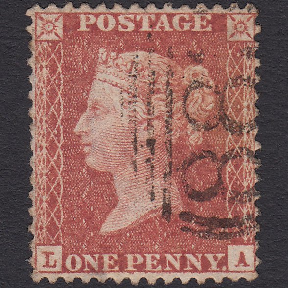 GB QV 1856 1d Red-brown (Plate 30) SG29-C8(1) LA GU Very Well Centred