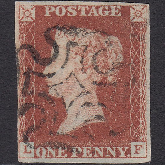 GB QV 1841 1d Red-brown Penny Black (Plate 9) SG7-A2 LF FU 4 Margins MX