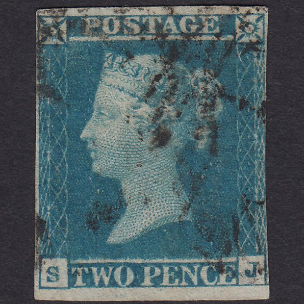 GB QV 1841 2d Pale Blue Plate 3 SG13-E1(1) SJ FU Nr 4 Margins