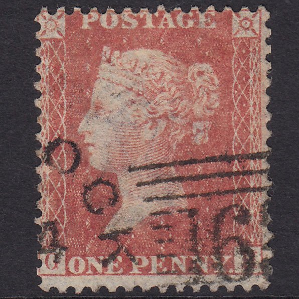 GB QV 1857 1d Plate 38 SGC9A(1) GH VFU Greenock Experimental Type 2 163