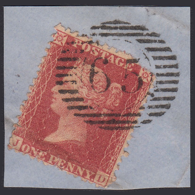 GB QV 1857 1d Plate 62 SG40-C10(1) JD PU London D&S 65 65D2 On Piece
