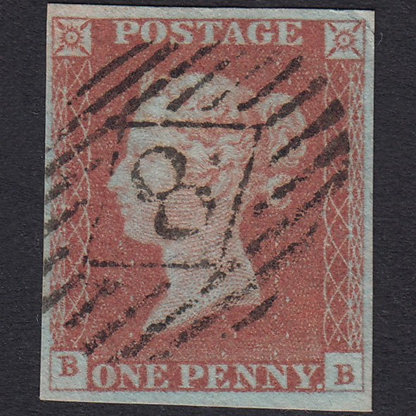 GB QV 1841 1d Red-Brown Plate 72 SG8-B1(1) BB FU 4 Margins London IS 8