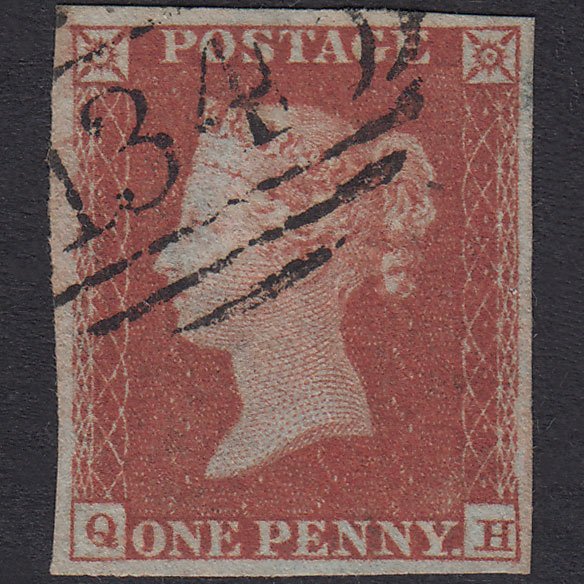 GB QV 1841 1d Plate 127 SG8-B1(1) QH VFU 4 Good Margins Bristol 134