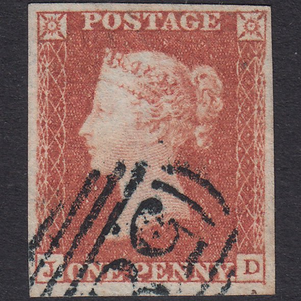 GB QV 1841 1d Plate 100 SG8-B1(1) JD VFU 4 Good Margins Blue-Black Pmk