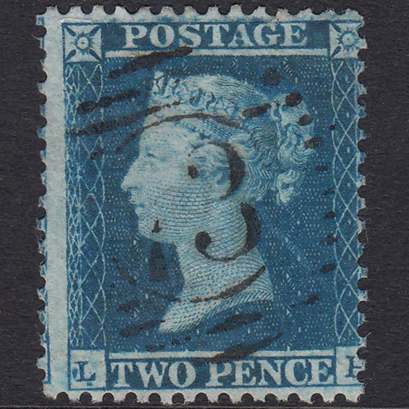 GB QV 1855 2d Blue Plate 4 SG23-F2 LH FU London D&S 73