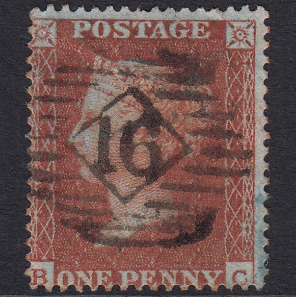 GB QV 1855 1d Red-Brown Plate 1 SG21-C4(1) BC GU London IS 16