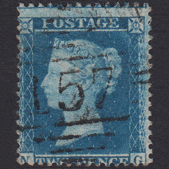 GB QV 1857 2d Blue Plate 6 SG35-F7 NG FU Queenstown 157
