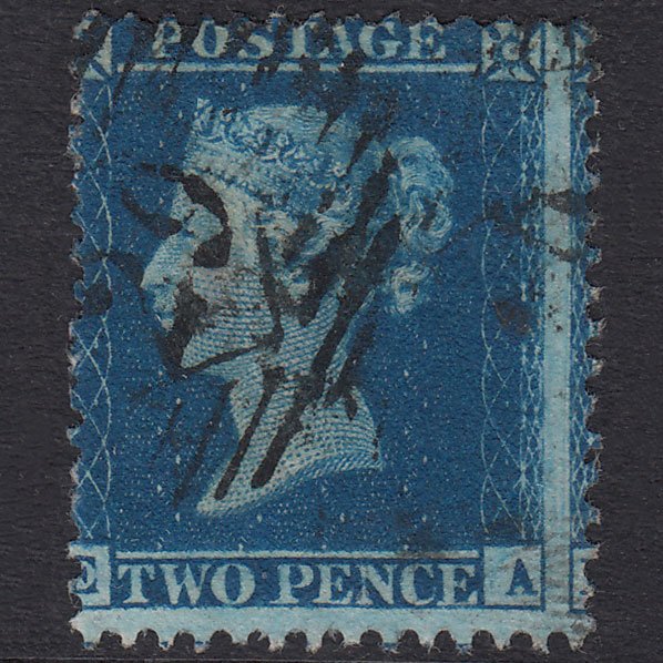 GB QV 1857 2d Blue Plate 6 SG35-F7 EA GU London IS 29 Misperf