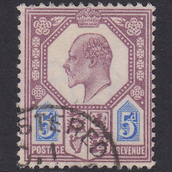 GB KE7 1902 5d Dull Purple & Ultramarine SG242-M28(1) FU Light Cancel