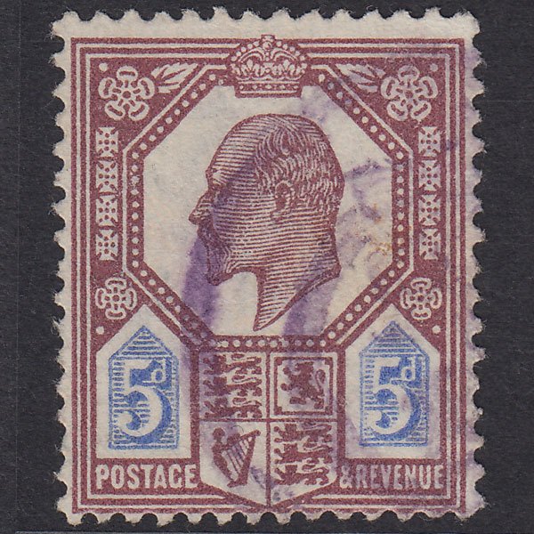 GB KE7 1911 5d Dull Reddish Purple & Bright Blue SG293-M30(2) FU