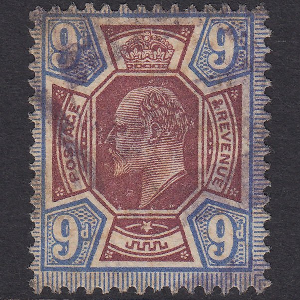 GB KE7 1911 9d Dp Dull Reddish Purple & Blue SG307-M41(2) GU Light Cancel