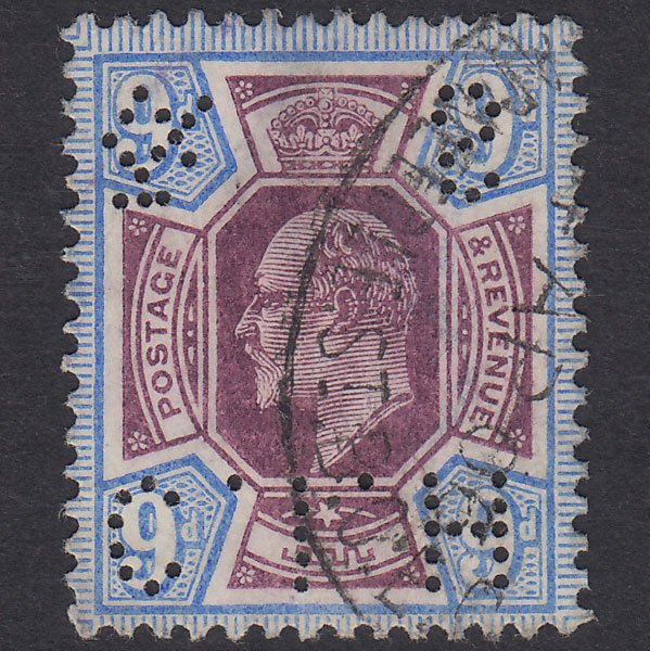 GB KE7 1905 9d Slate-Purple Ultramarine SG251-M39(2) VFU C I H & S Perfin