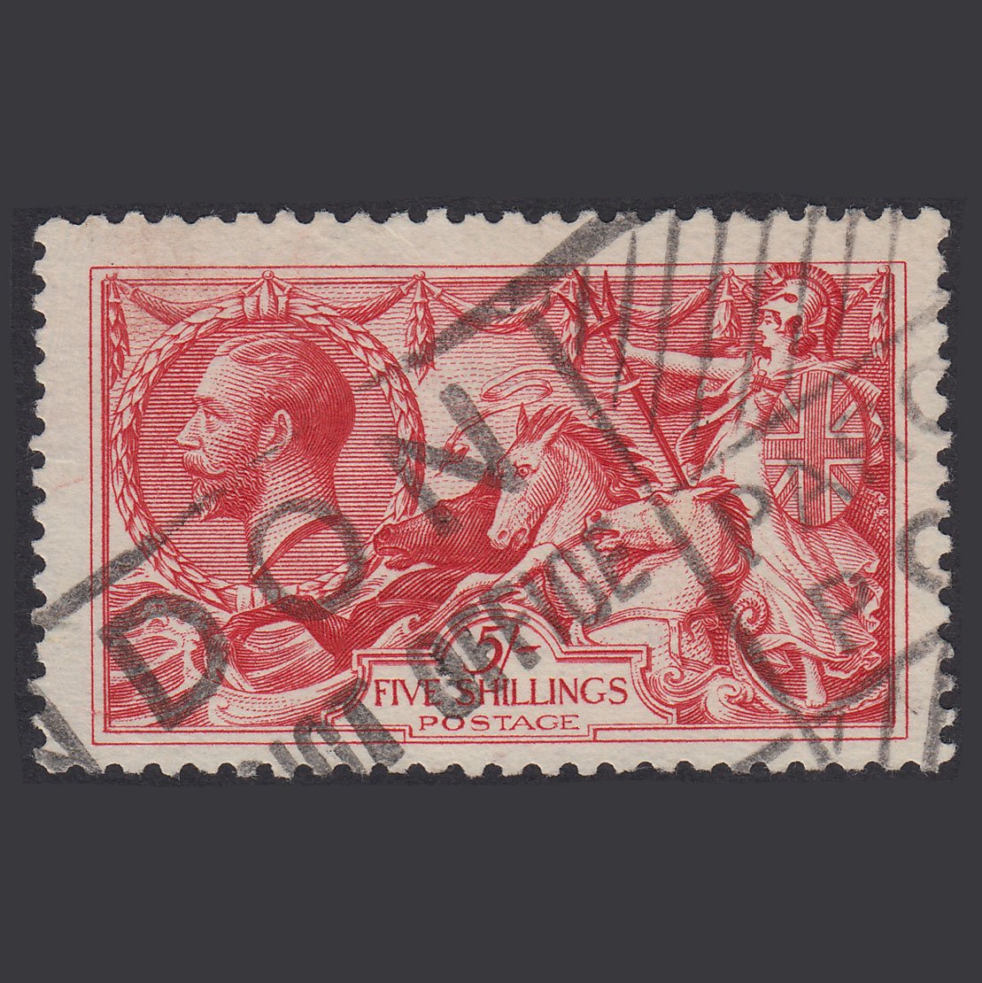 GB KG5 1918 5/- Rose-Red Seahorses SG416-N68(3) FU Parcel Cancel