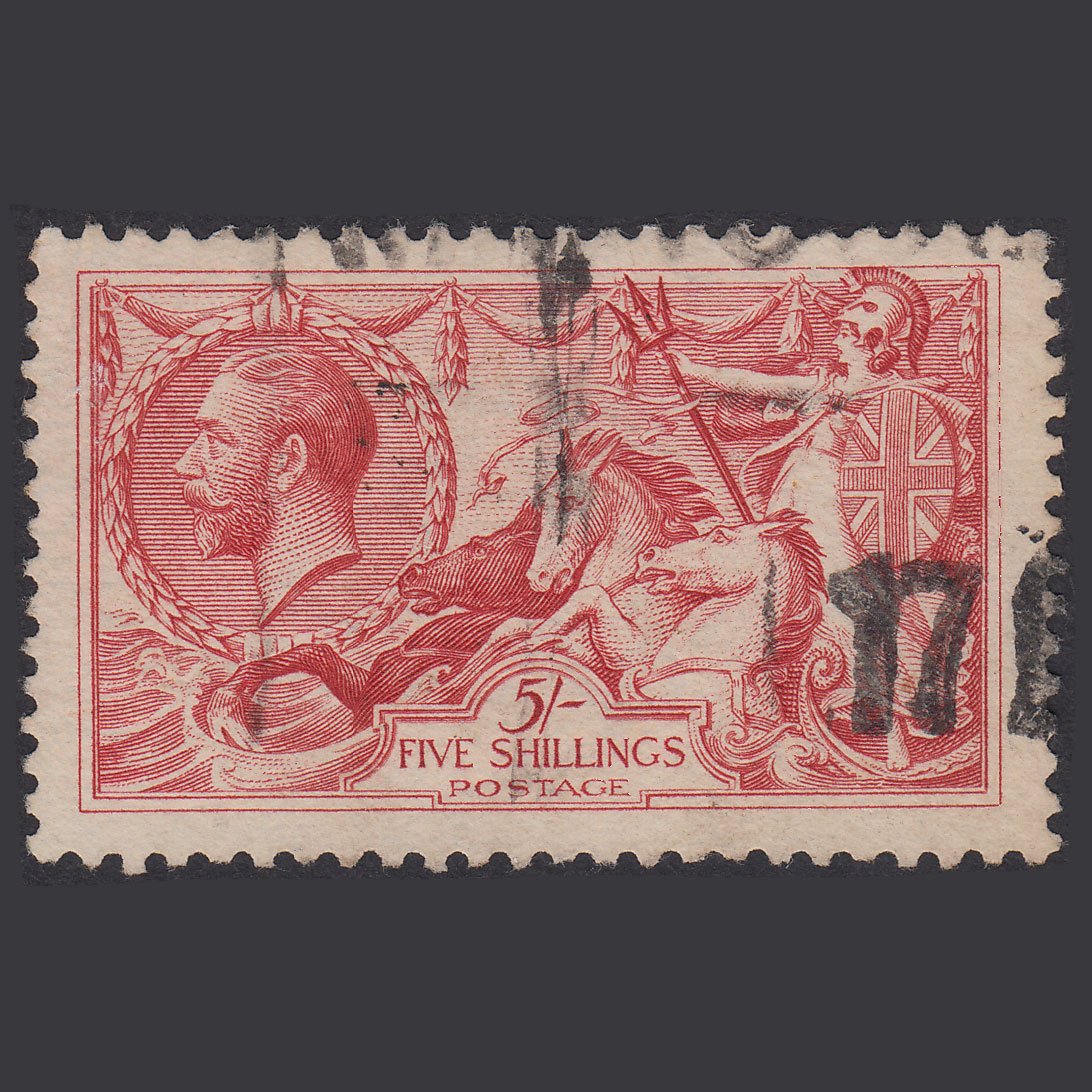 GB KG5 1918 5/- Rose-Red Seahorses SG416-N68(3) FU Light Cancel