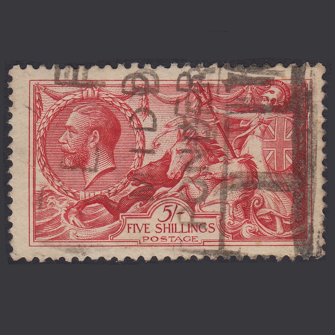 GB KG5 1918 5/- Rose-Red Seahorses SG416-N68(3) FU Parcel Cancel