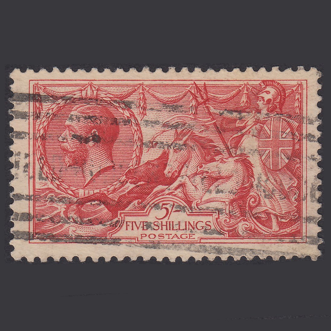 GB KG5 1918 5/- Rose-Red Seahorses SG416-N68(3) FU Roller Cancel