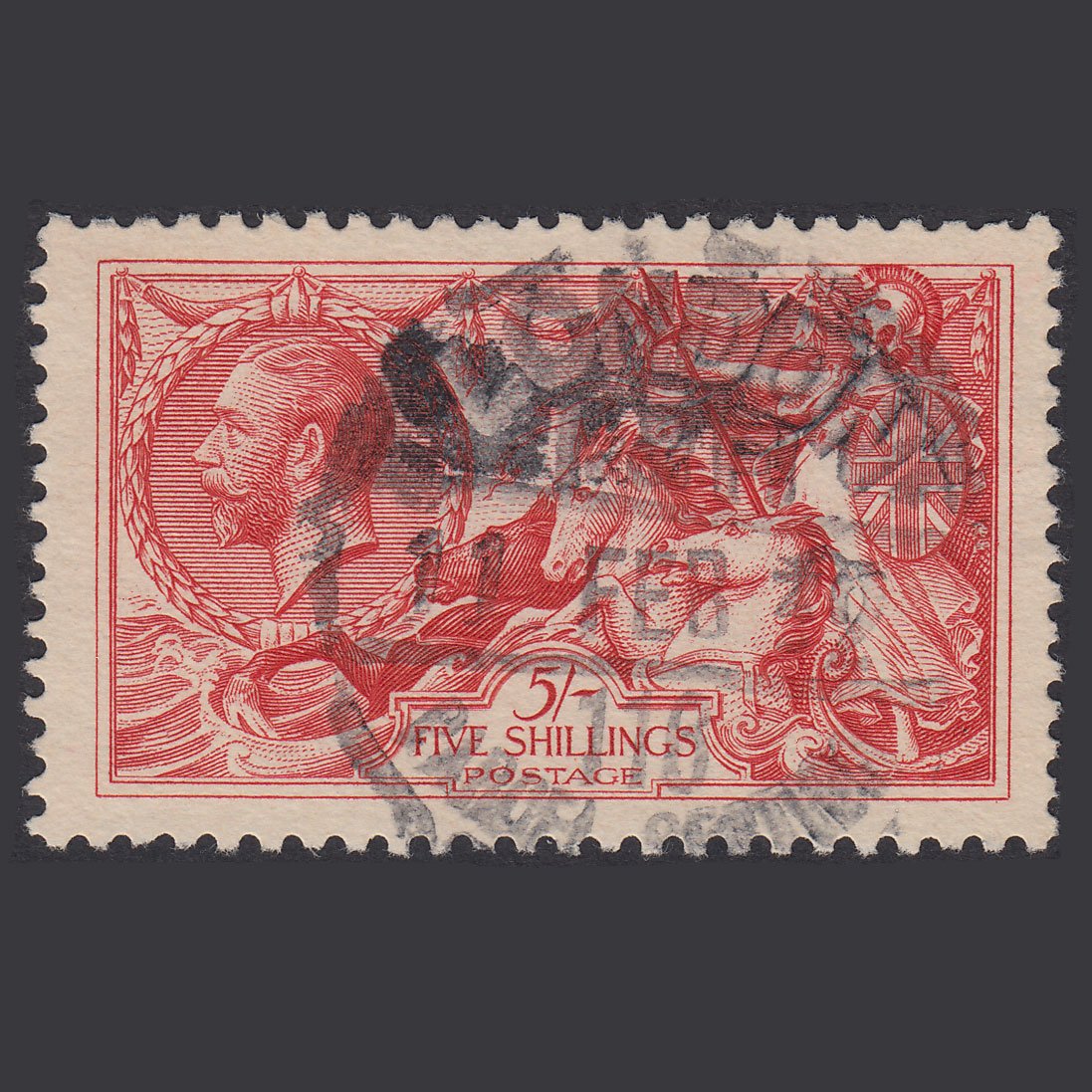 GB KG5 1918 5/- Rose-Red Seahorses SG416-N68(3) FU Parcel Cancel
