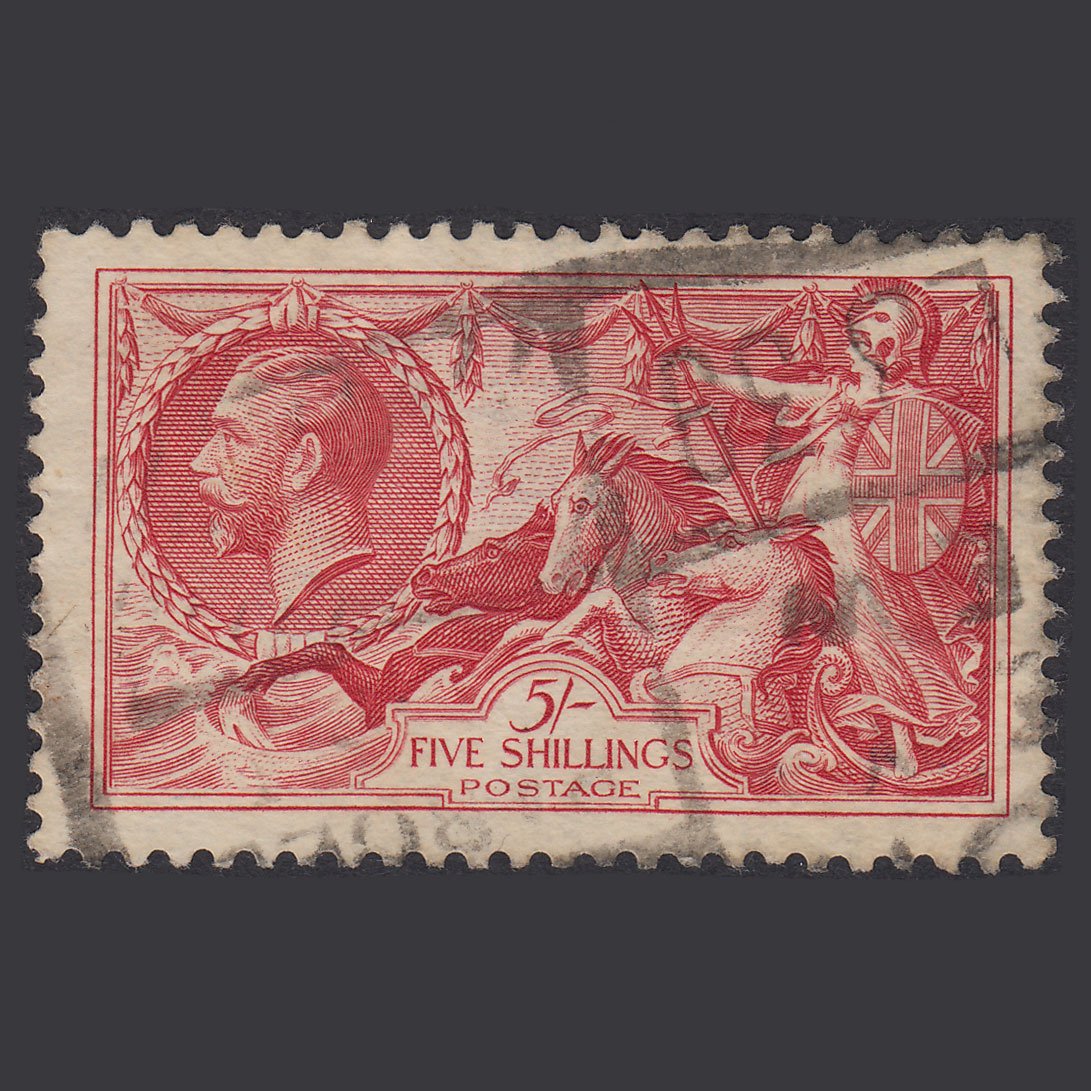 GB KG5 1934 5/- Bright Rose-Red Seahorses SG451-N74 FU Light Parcel PMK