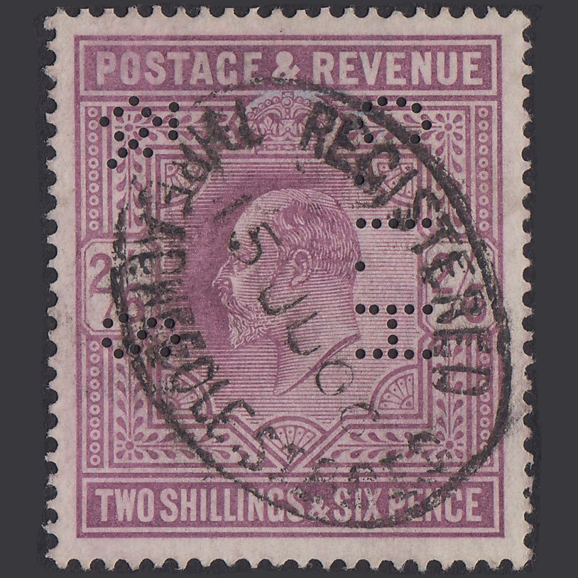 GB KE7 1905 2/6 Dull Purple SG262-M49(2) FU C I H & S Perfin Well Centred