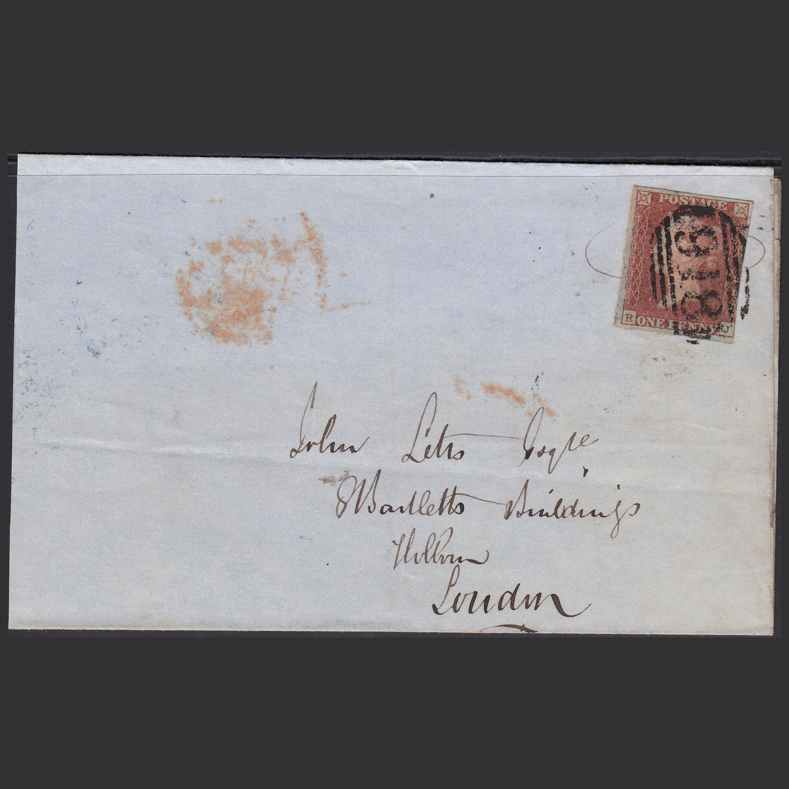 GB QV 1849 1d (Plate 89) SG8-B1(1) RJ FU nr 4M Worcester London Part Wrapper