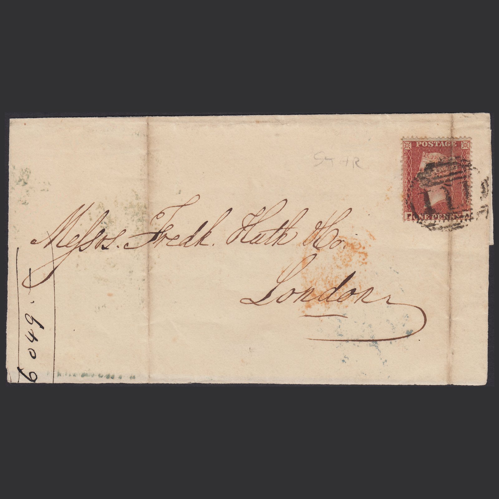 GB QV 1855 1d (Plate 4) SG21-C4(1) PA PU Bingley to London Partial Wrapper