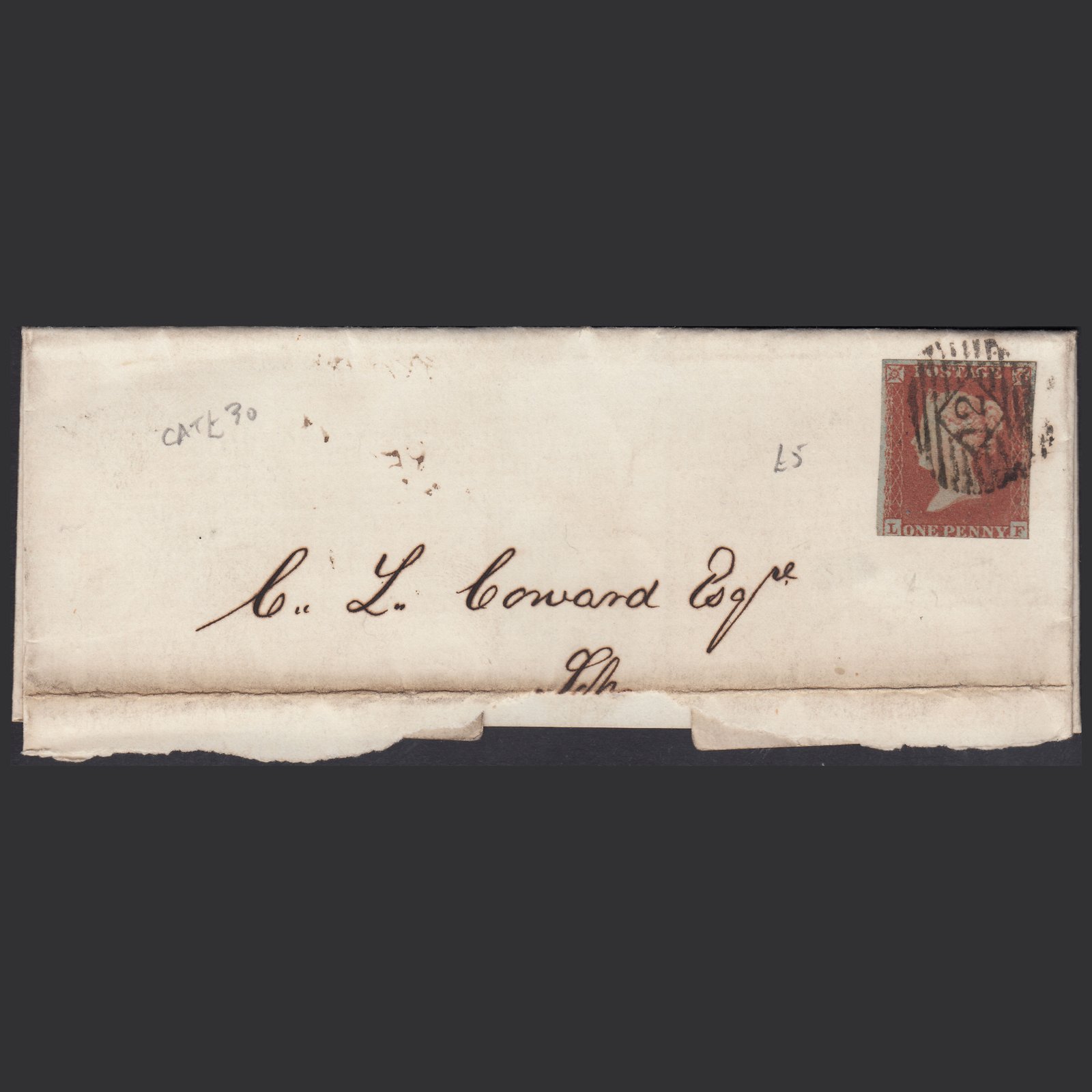 GB QV 1852 1d (Plate 140) SG8-B2(1) LF GU London IS 12 on Partial Wrapper