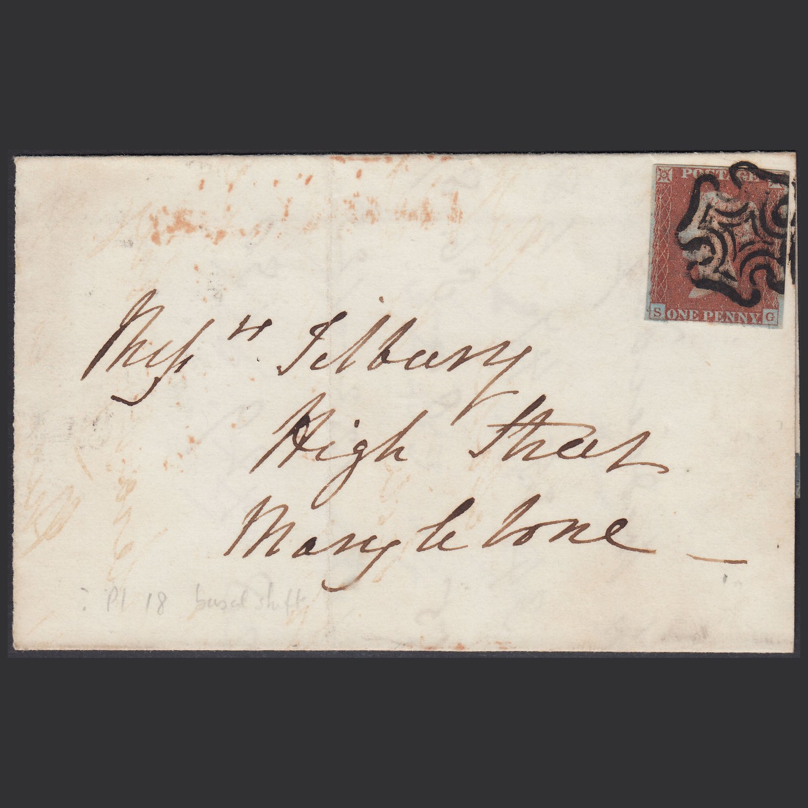 GB QV 1842 1d (Plate 19) SG8-B1(1) SG GU nr 4M MX Entire to Marlebone