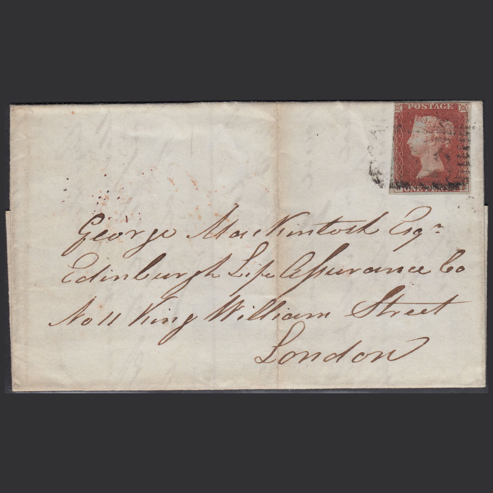 GB QV 1847 1d Red-brown (Plate 71) SG8-B1(1) JF GU Nairn 264 Partial Entire