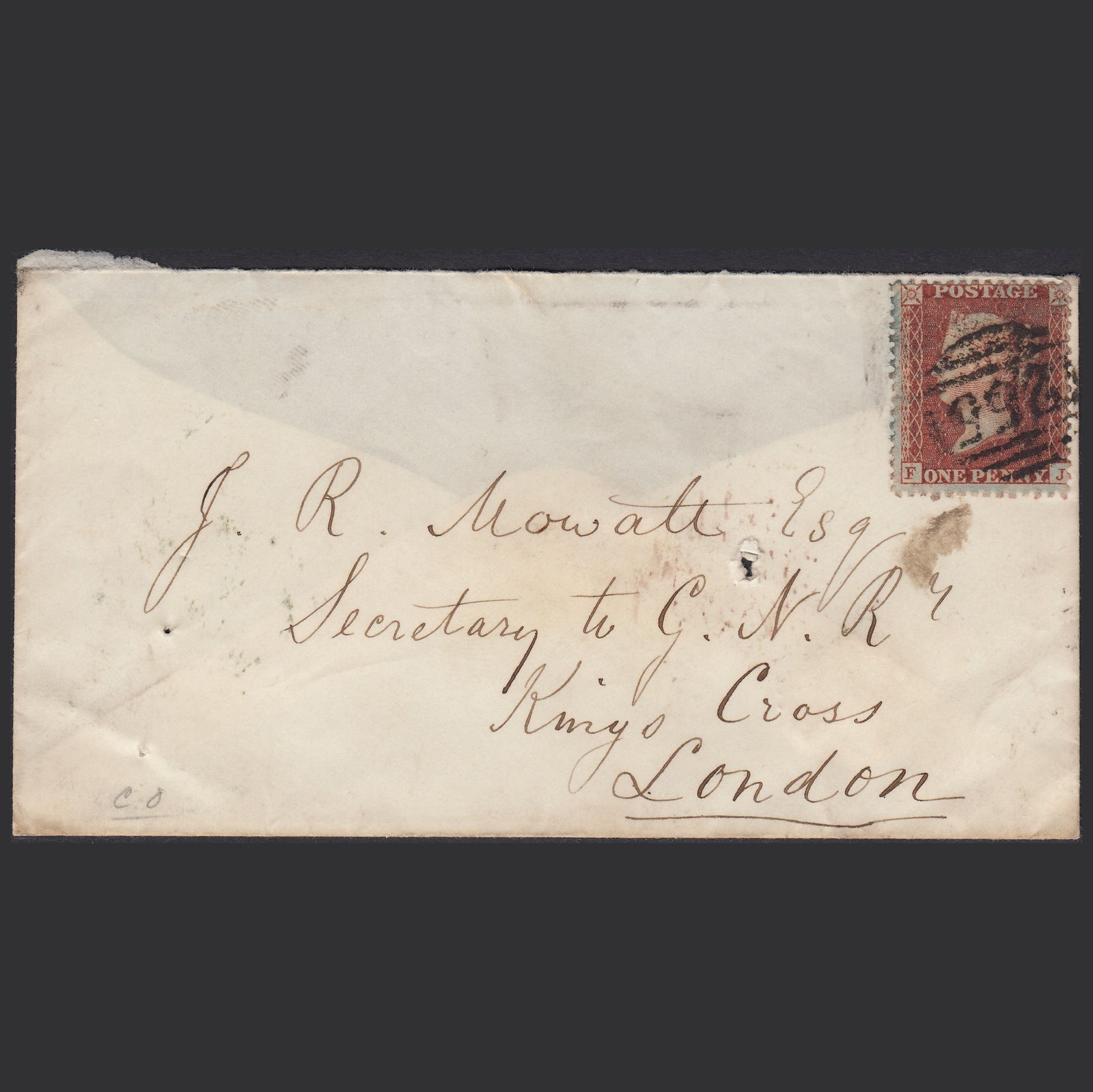GB QV 1856 1d Red-brown (Plate 26) SG29-C8(1) FJ GU Doncaster to London Cover