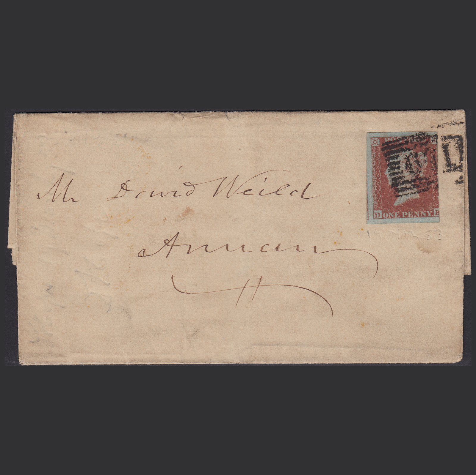 GB QV 1853 1d Red-brown (Plate 147) SG8-B2(1) DK GU Glasgow to Annan Wrapper