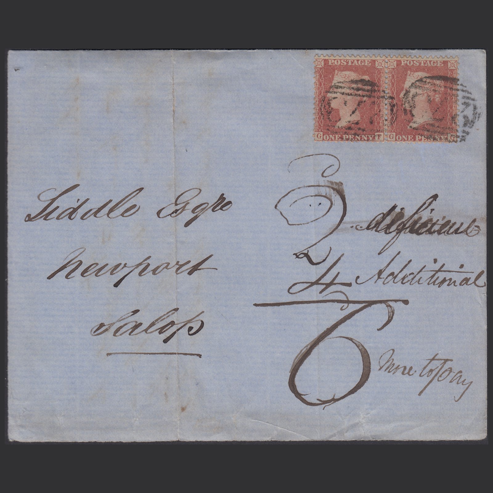 GB QV 1856 1d (Plate 31) SG29-C8(1) GF-GG FU Pair Eccleshall Salop Part Cover