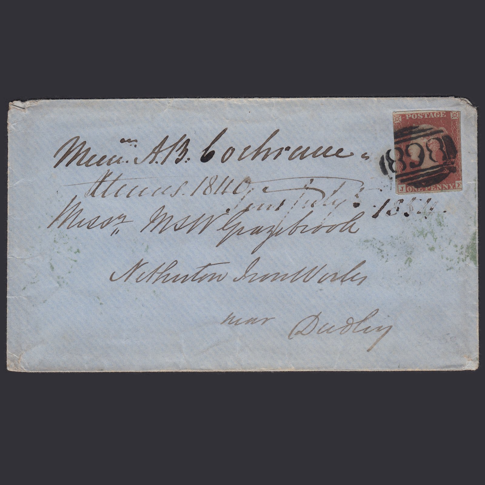 GB QV 1854 1d Red-brown (Plate 175) SG8-B2(1) JF GU West Bromich 868 Cover