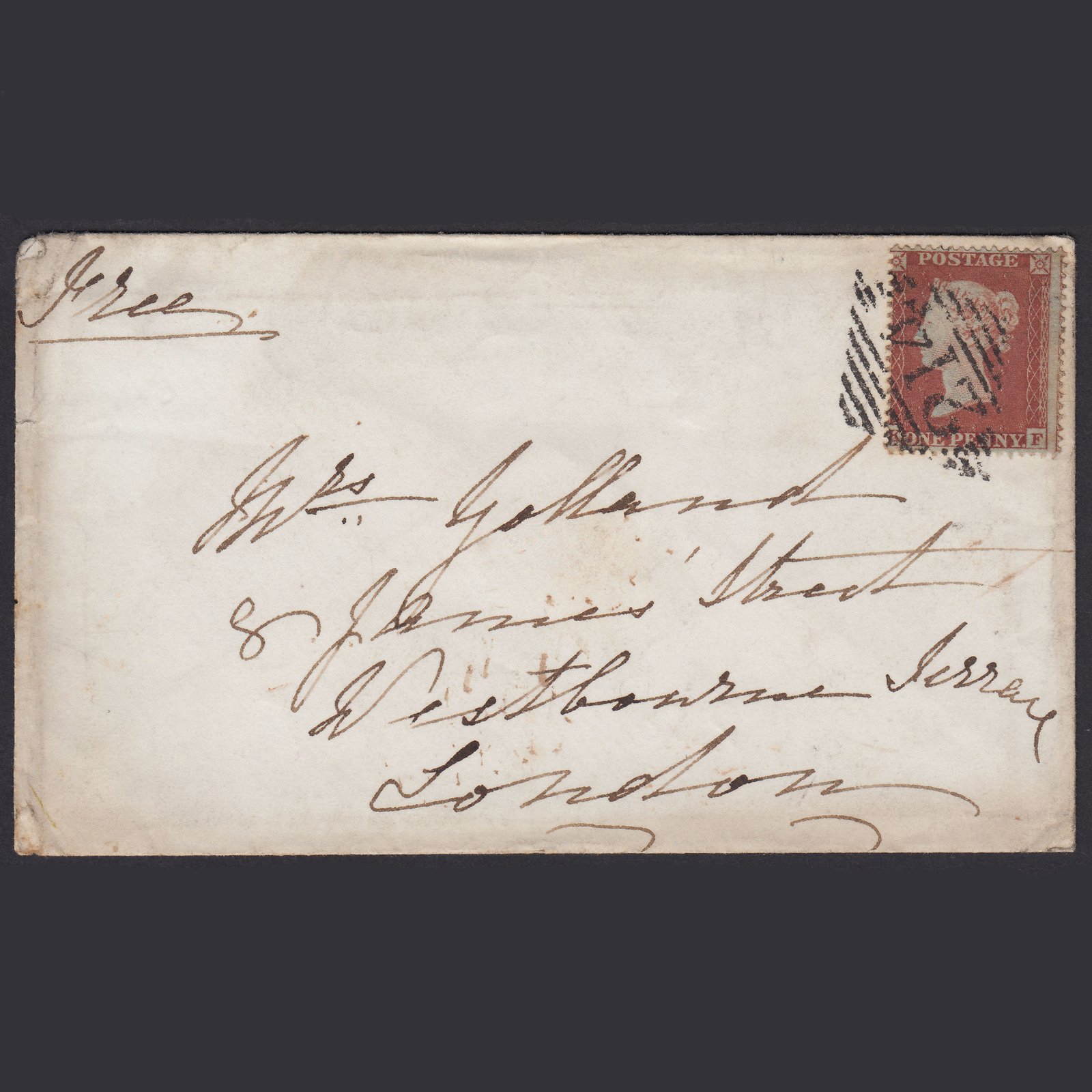 GB QV 1854 1d (Plate 163) SG17-C1(1) KF FU Enniskillen to London Cover