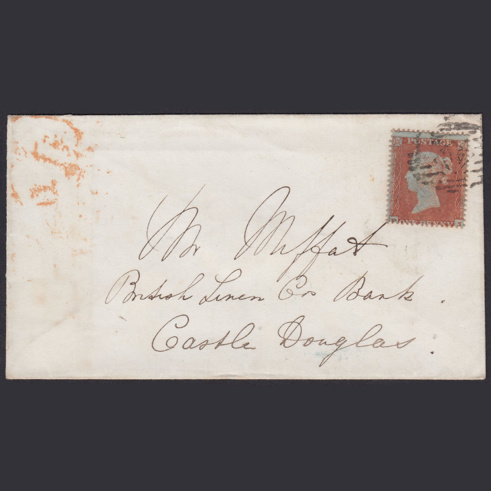 GB QV 1854 1d (Plate 172) SG17-C1(1) FJ FU London to Castle Douglas Cover
