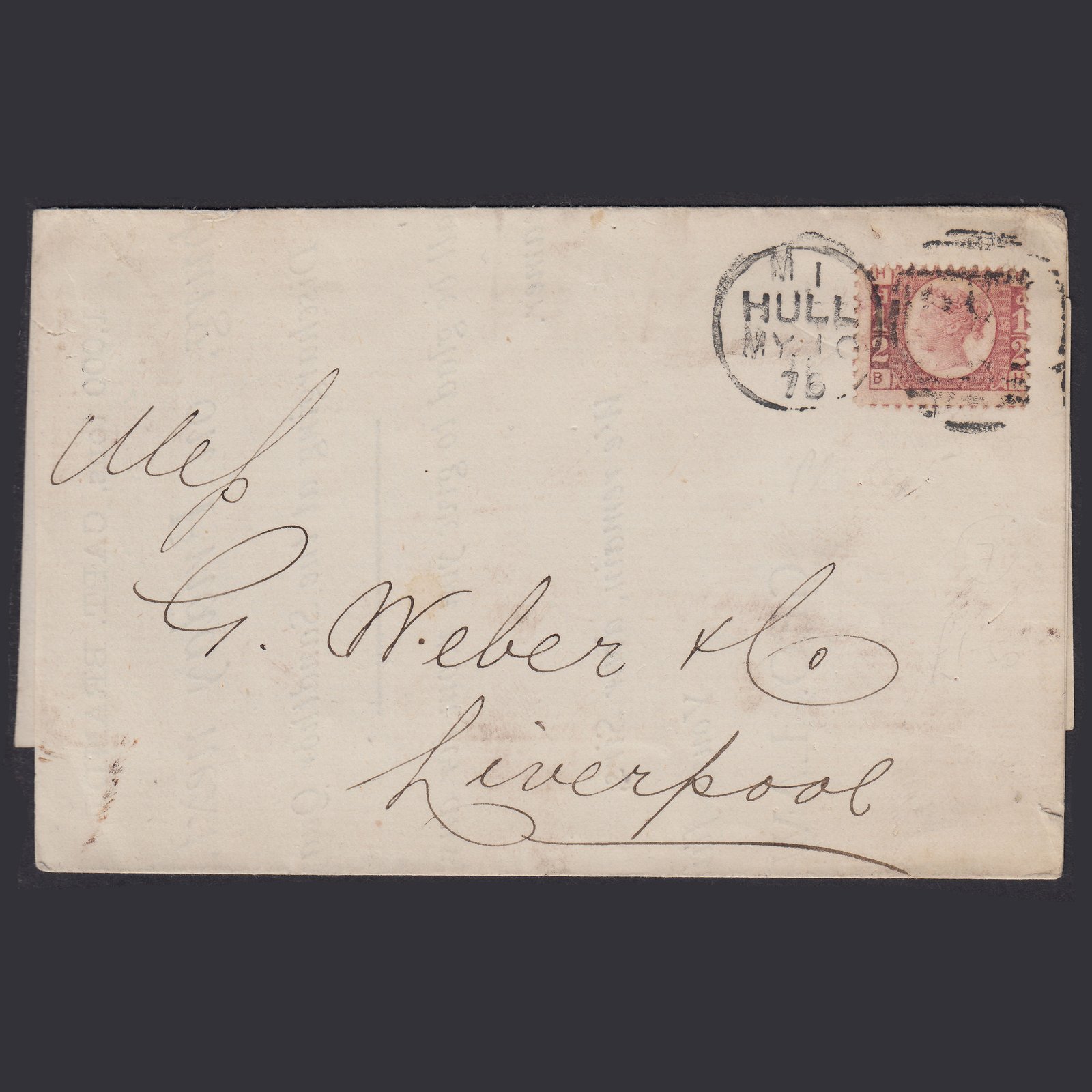 GB QV 1876 1/2d Rose-red (Plate 5) SG48-G4 BH FU on Shipping Notice