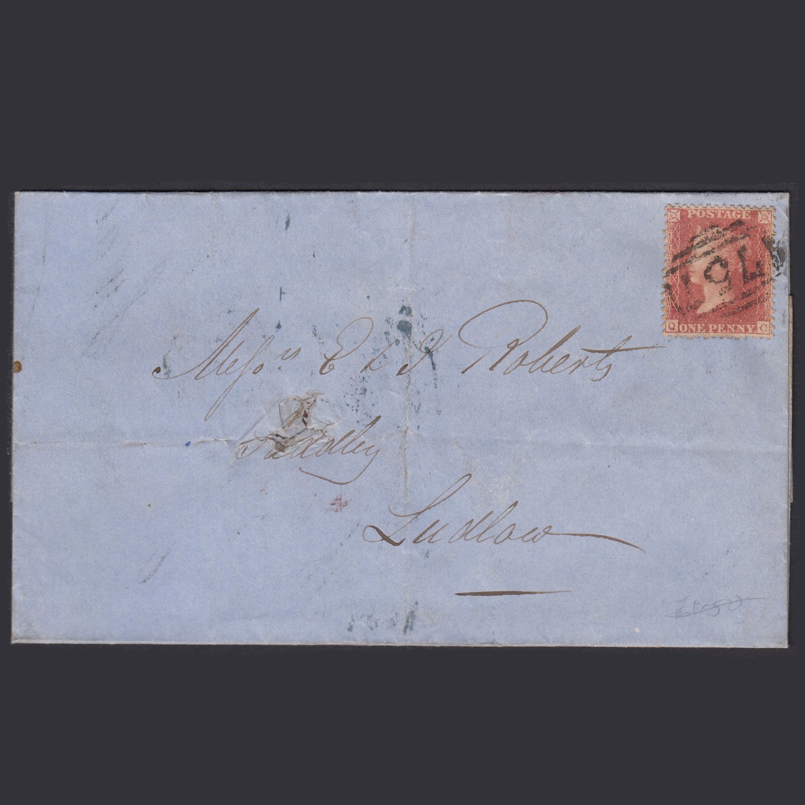 GB QV 1858 1d (Plate 48) SG39-C10(3) QC FU Stroud Ludlow Entire With F4 Fiscal