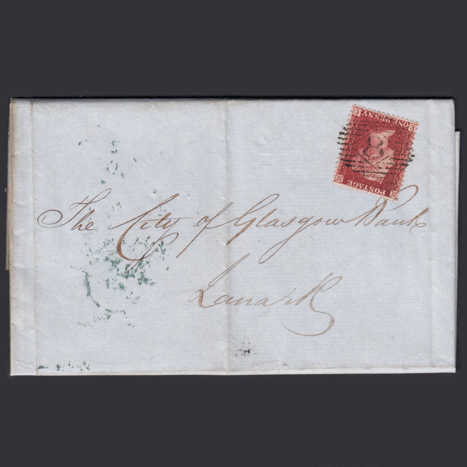 GB QV 1857 1d Rose-red (Plate 43) SGC9A(3) EC FU London to Lanark Entire