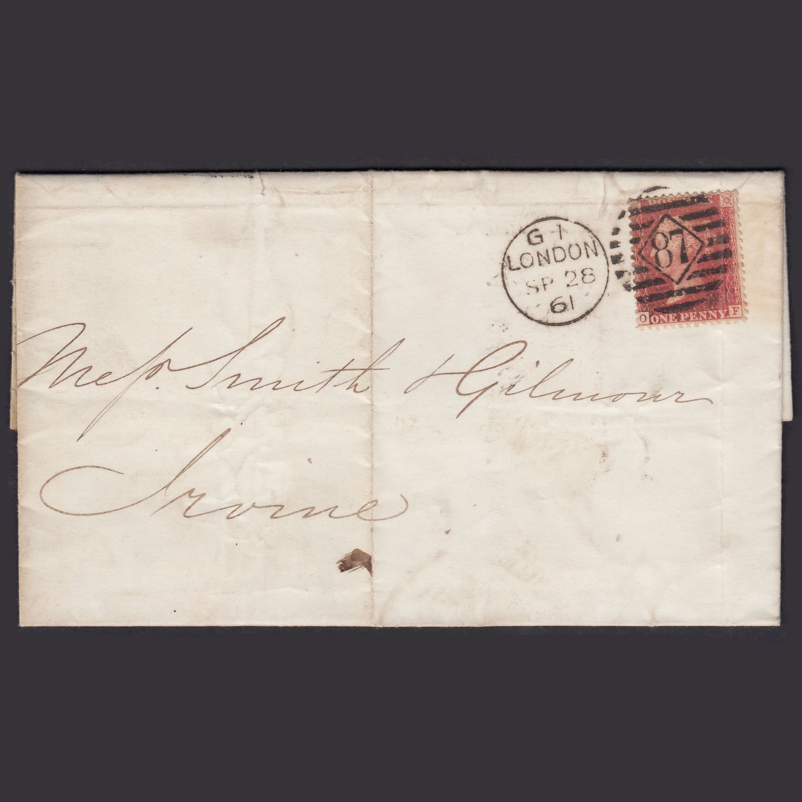 GB QV 1861 1d (Plate 62) SG40-C10(1) OF GU Bank OF England Entire