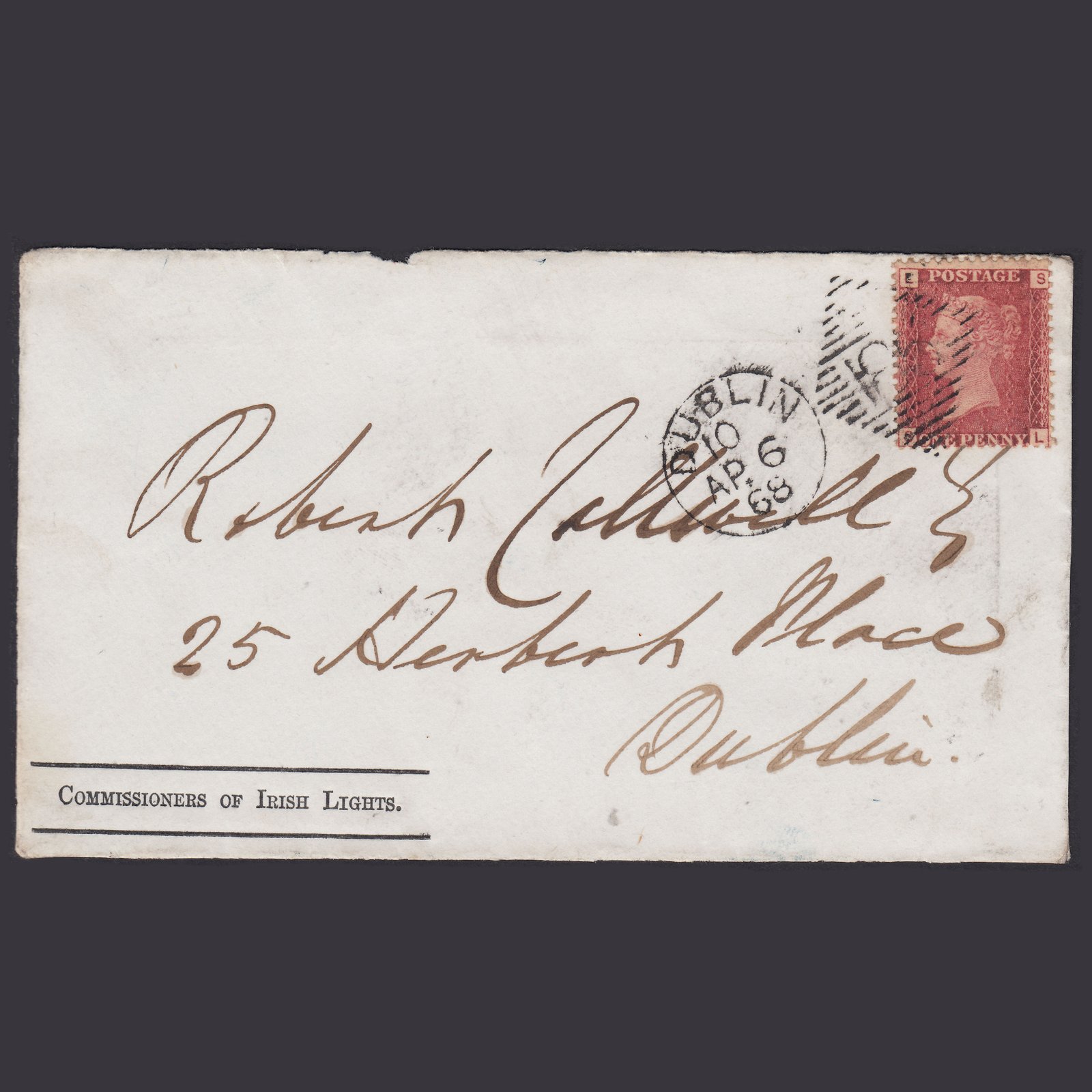 GB QV 1868 1d (Plate 73) SG44-G1(2) SL FU Dublin Commissioners OF Irish Lights