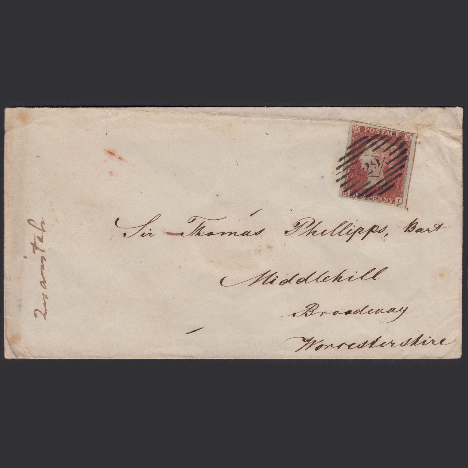 GB QV 1854 1d (Plate 160) SG8-B2(1) QI FU 4M on Cover Sir Thomas Phillipps